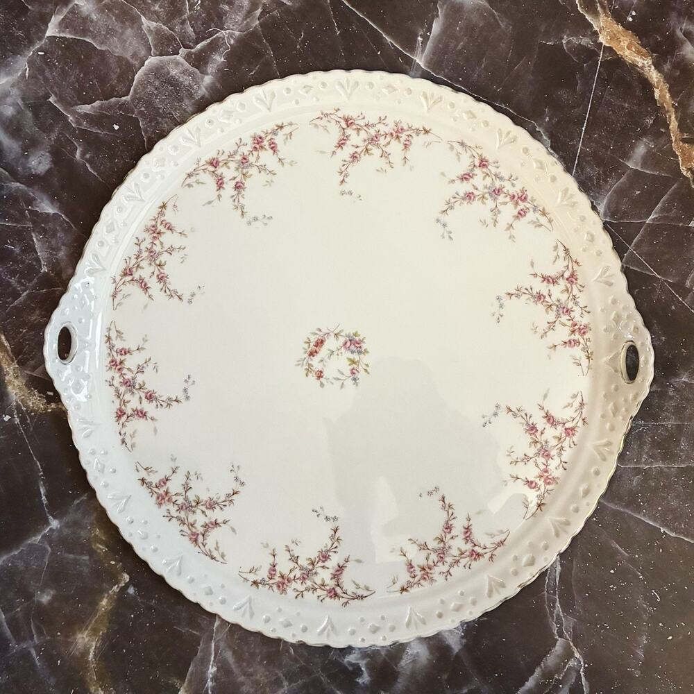 Antique CT Germany Large 15" Porcelain Platter w/Pink Rose Garlands 1920s
